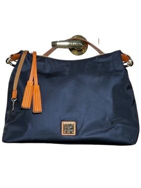 DOONEY & BOURKE WAFAIR NYLON HOBO Navy nylon and Tan Leather trim Shoulder Bag